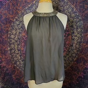 FINAL DROP! Charming Charlie Sheer Black Sleeveless Beaded Neck Blouse Womens M